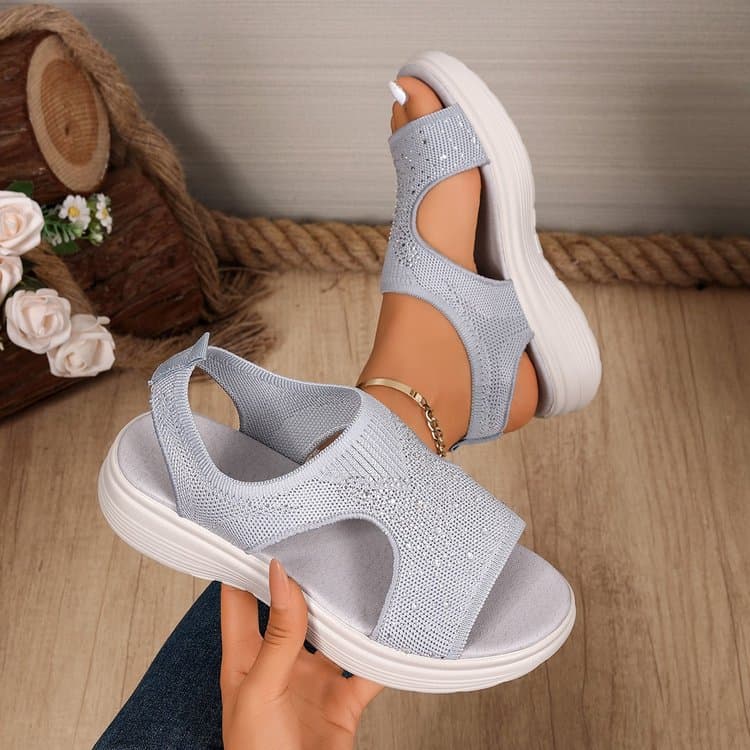 Women's Plus Size Sports Sandals 2026 Summer New Rhinestone Knitted Casual Sports Sandals