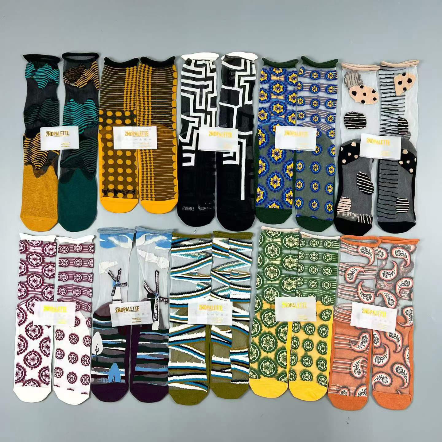 2nd Korean AB Version Asymmetric Mid-Calf Socks for Women, Trendy Thin Summer Style with Rolled Edges, Crystal Silk Breathable Glass Socks with Cotton Bottom