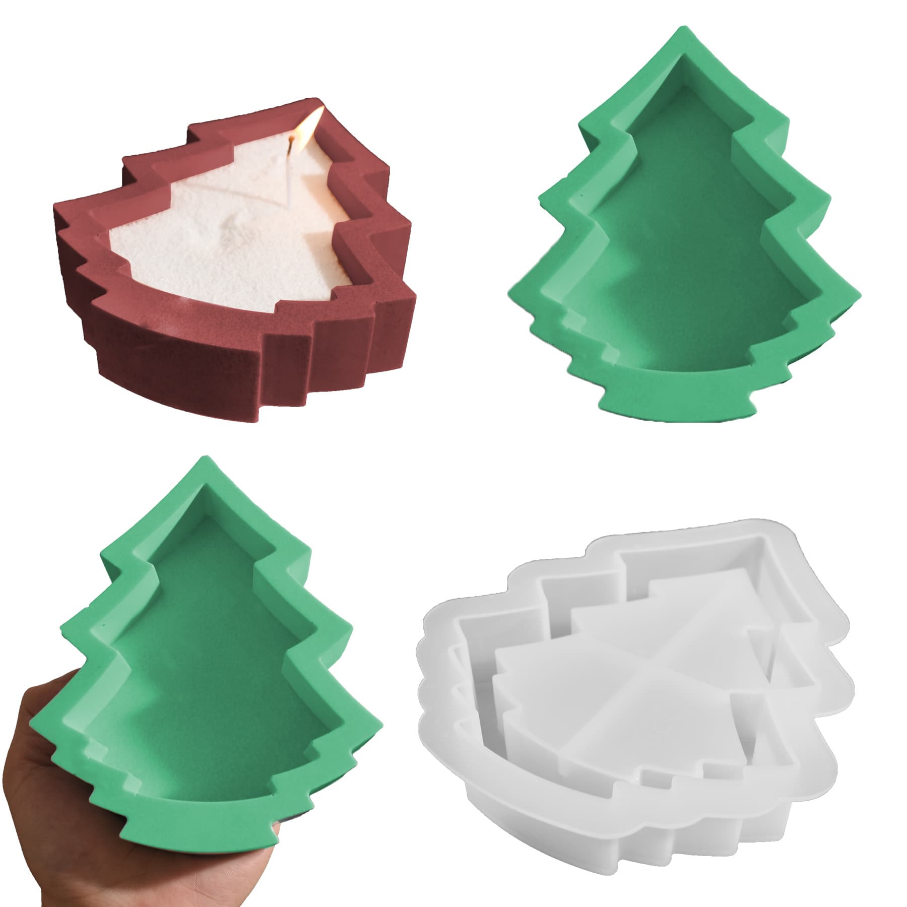 Cross-border Christmas Tree Candle Cup Resin Silicone Mold, Epoxy DIY Tree Storage Tray, Gypsum Ornament