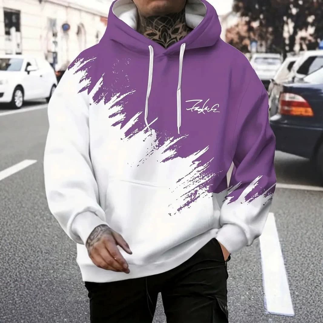 Cross-border Gradient Contrast Tie-Dye Hoodie American 3D Print Hoodie Loose Casual Drop Shoulder Pullover Top