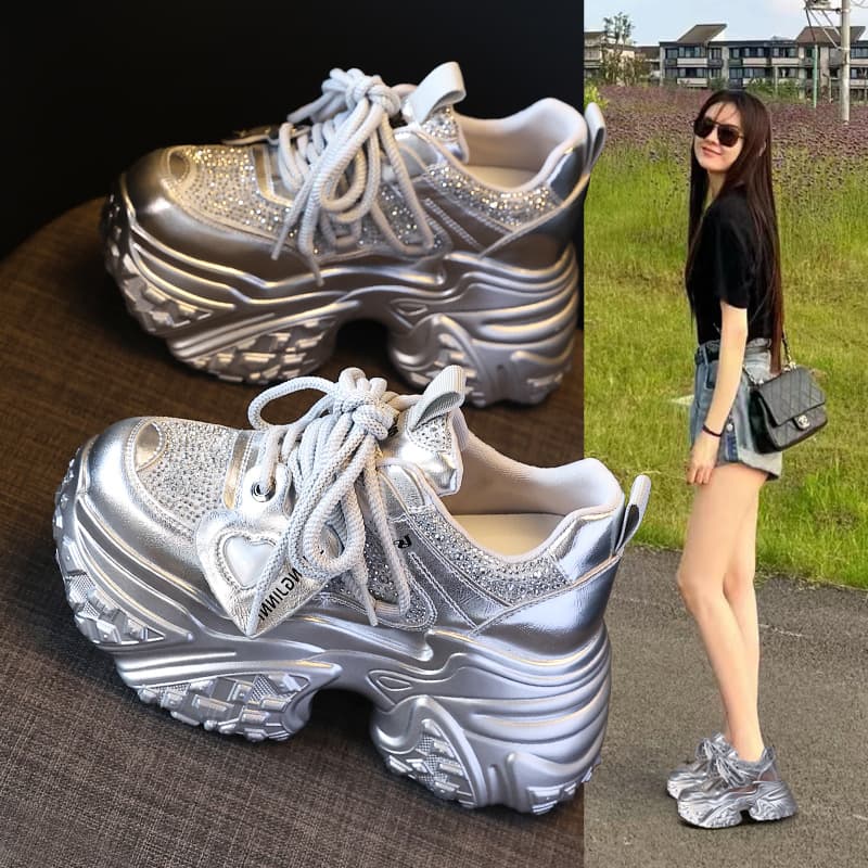 SJN597-76 Popular Chunky Platform Sneakers for Women 2024 Autumn New Thick Sole Elevator Casual Sports Shoes