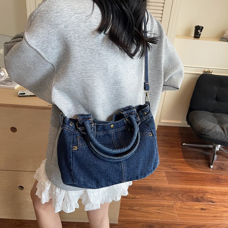 American Vintage Denim Women's Bag, New Style, Personality Jeans Shoulder & Crossbody Bag, Fashionable Handheld Tote Bag