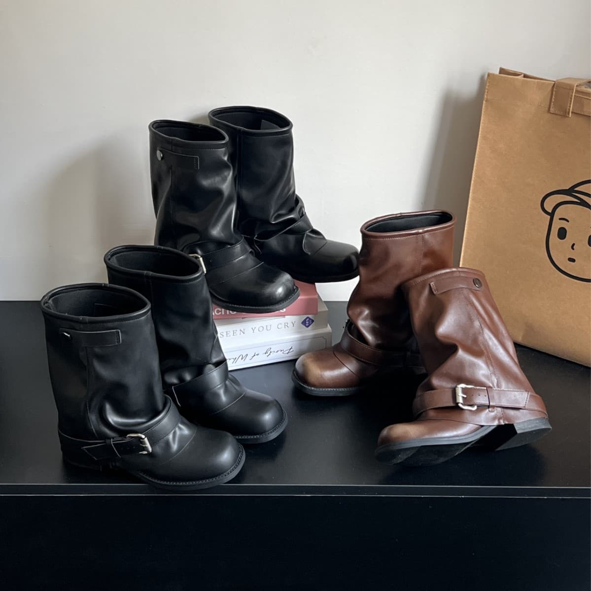 Chunky Heel Black Martin Boots Women 2026 Summer New Single Boots Pants Boots Stacked Boots Western Cowboy Boots Short Boots