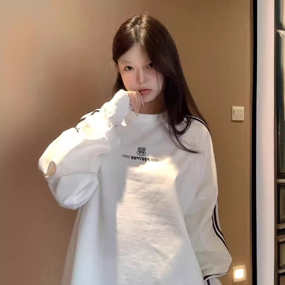 Hong Kong Style Retro Digital Print Sweatshirt Loose Couple round Neck Jacket New Fashion Casual Polyester Fiber Long Sleeve