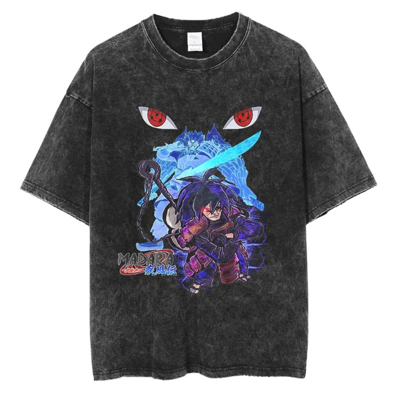 Cross-border European Size Oversize Vintage Wax-Dyed Anime Cartoon Naruto Japanese Washed Print High-Street T-Shirt