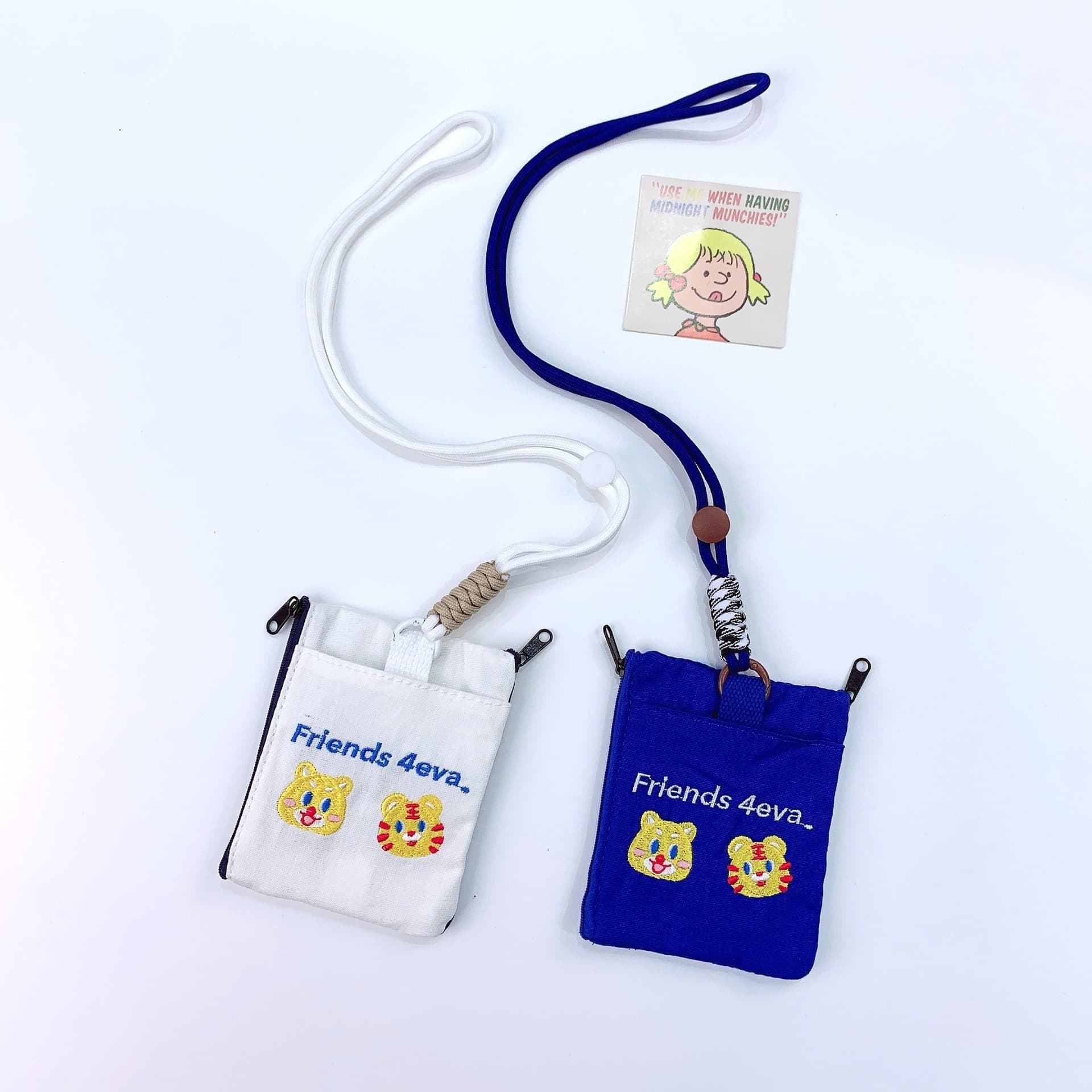 Canvas Cute Mini Neck Wallet Card Holder Keychain Pouch for Couples, School ID Card, Meal Card, Access Card Storage Bag