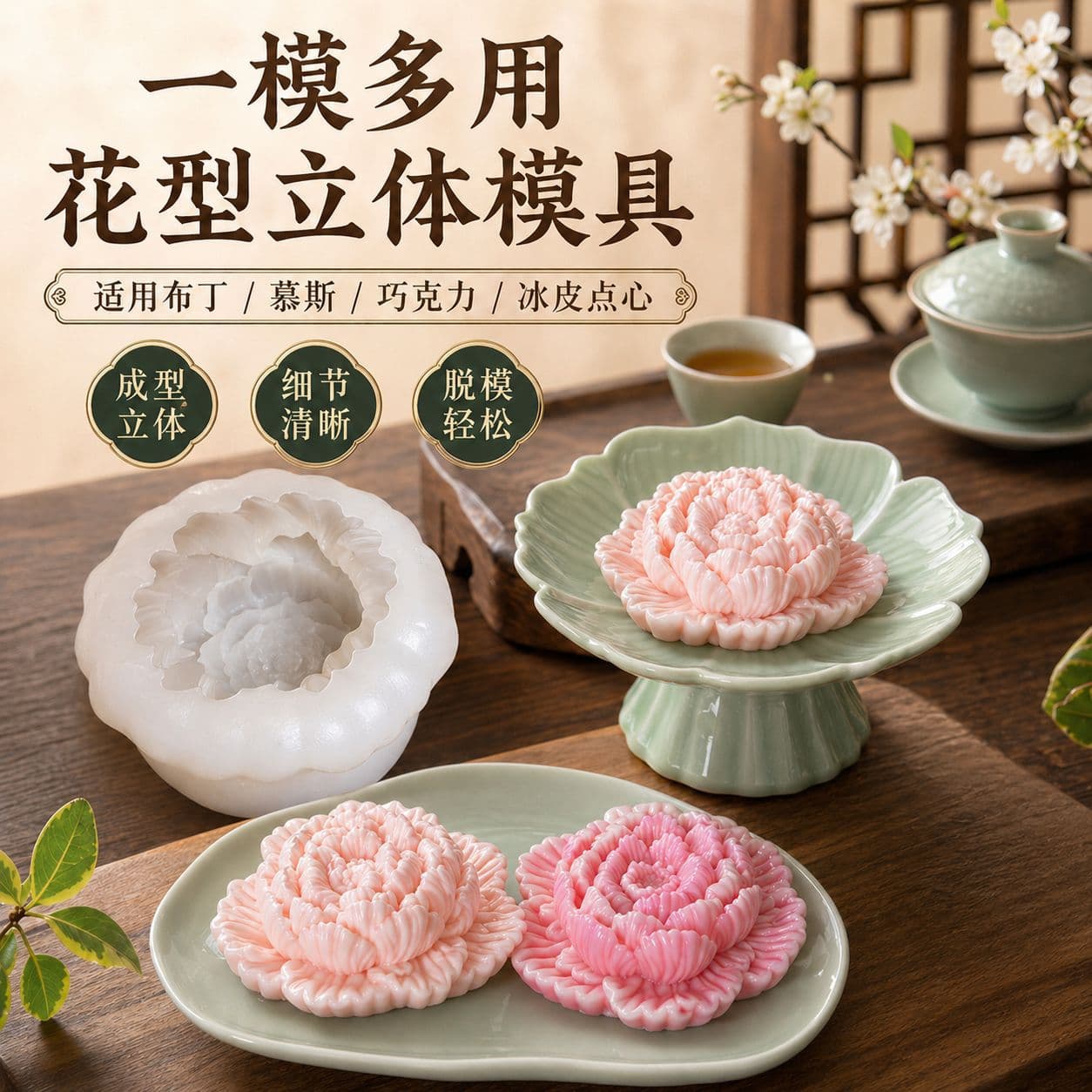 Misong Chinese Style Peony Mousse Cake Silicone Mold DIY Hibiscus Fruit Jelly Pudding Pastry Silicone Mold