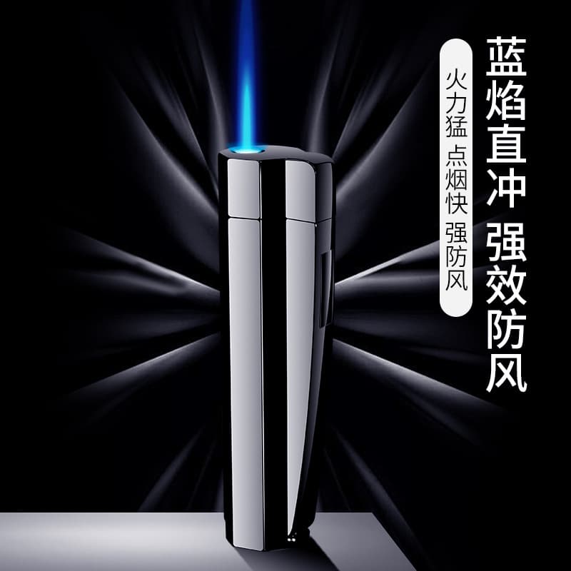 KJ905 high ignition rate blue flame windproof cigar octagonal cylindrical edge straight-through lighter advertising logo engraving