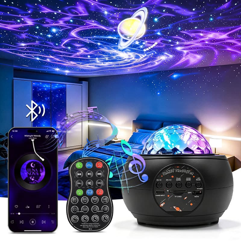 Cross-border Bluetooth Music Starry Sky Light Remote Control LED Planetary Water Ripple Light Home Mini Projector Light Bedroom Ambient Light