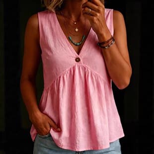 2026 New Cross-Border European and American Casual Elegant V-Neck Button Pullover Sleeveless Vest Multicolor Summer Top Blouse