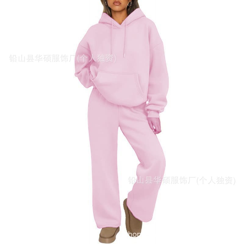 New European and American cross-border autumn and winter women's suits plus velvet hoodies, sweatshirts, sweatshirts, oversized wide-leg pants, two-piece set