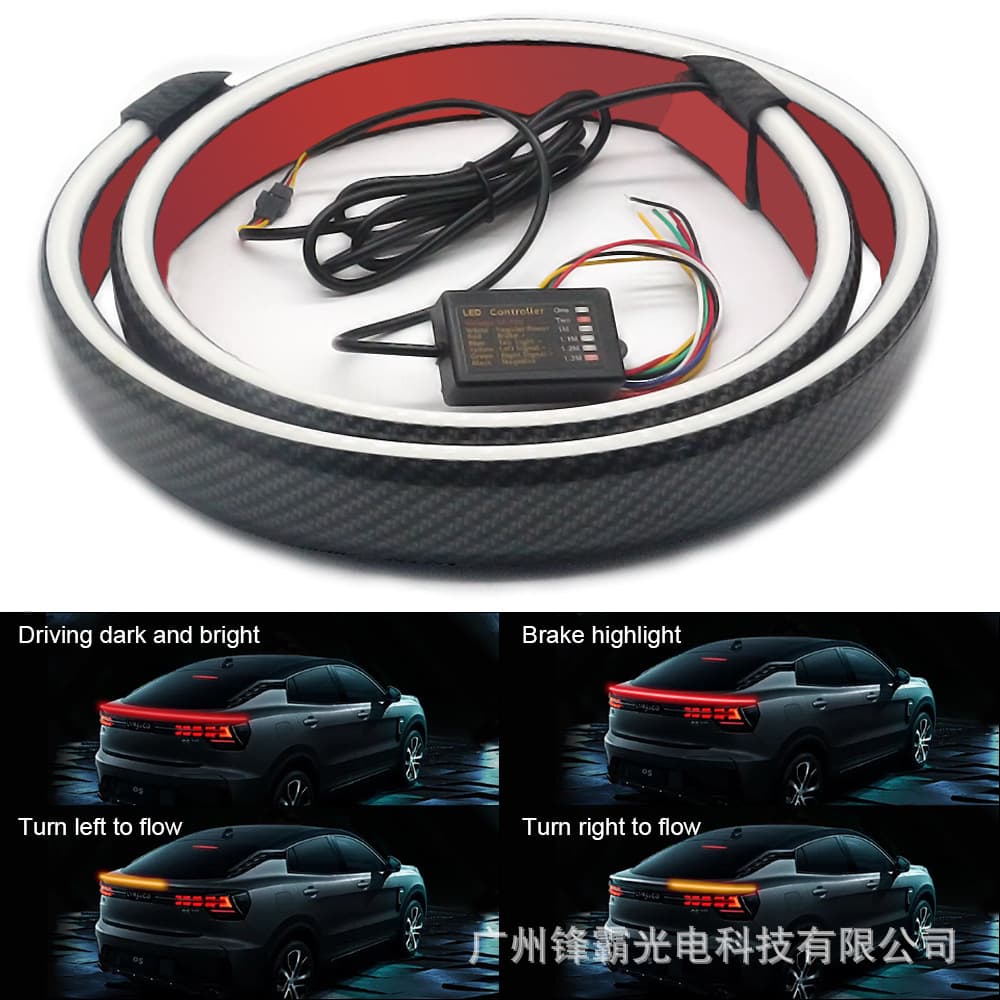 New Factory Dynamic Dual-Color Universal Carbon Fiber Rear Spoiler LED Through-Type Tail Light with Flowing Turn Signal