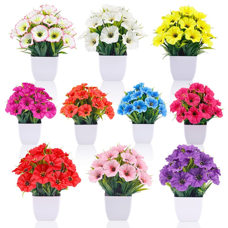 Artificial Simulation Plant Fake Flower Potted Plant Desktop Greenery Indoor and Outdoor Decoration Morning Glory Bonsai Source Wholesale