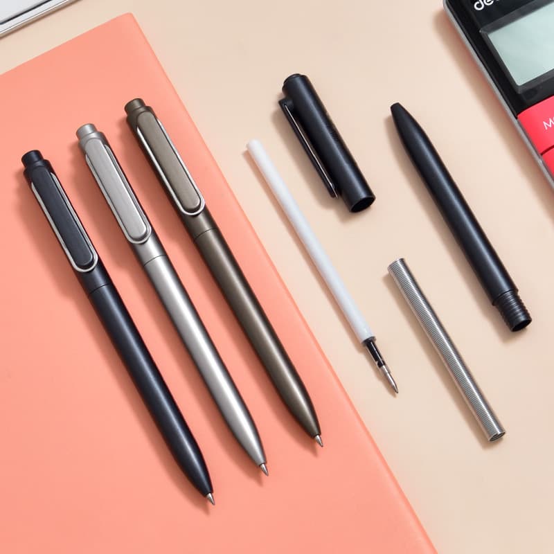 Deli Stationery Gel Pen A12 Lesu 0.5mm Zhenshun Smooth Push-Pull Gel Pen Student Office Black Pen Water Pen