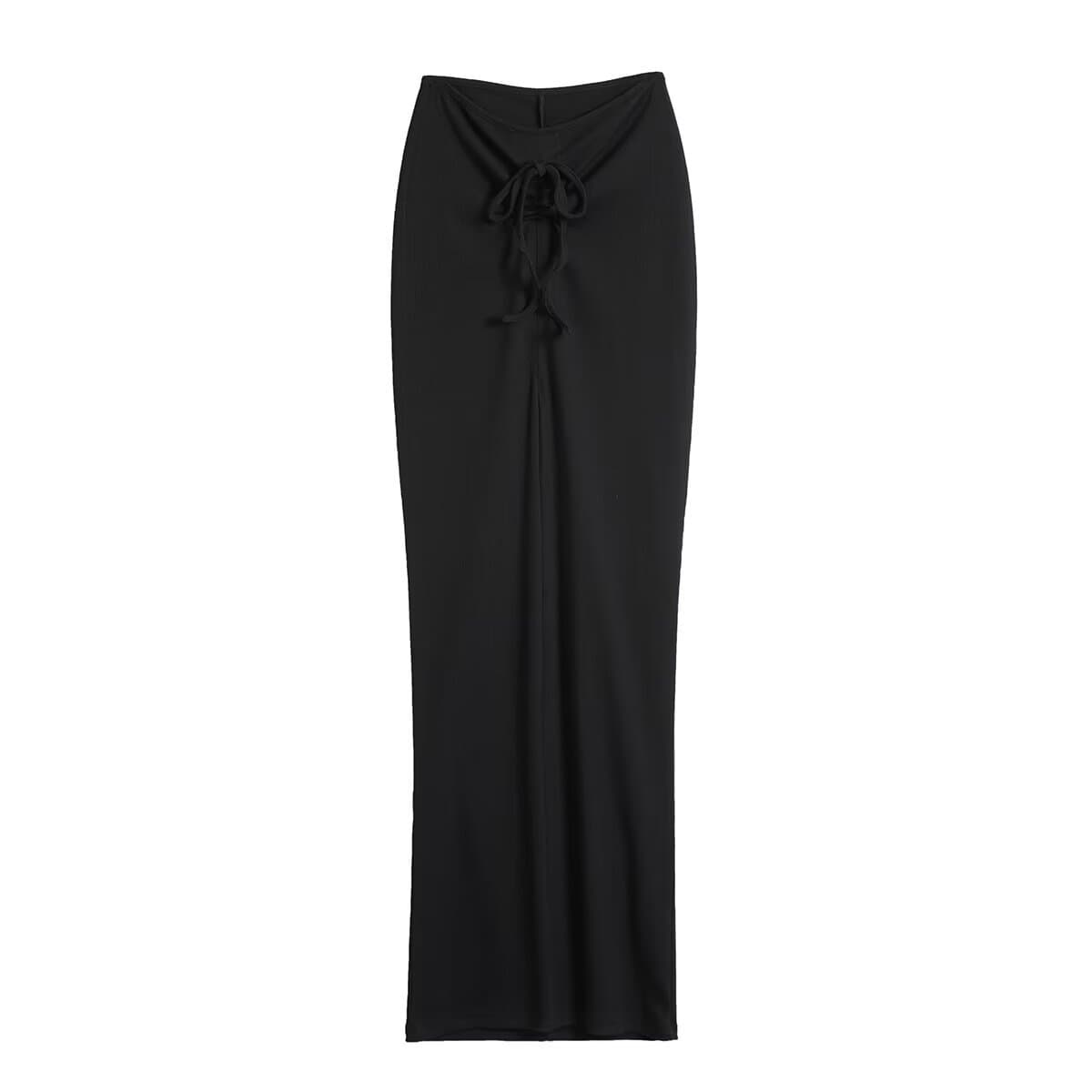 Factory Direct, European-American Style New Hot Girl High-End Drawstring Bodycon Long Skirt, Lazy Slimming Midi Skirt