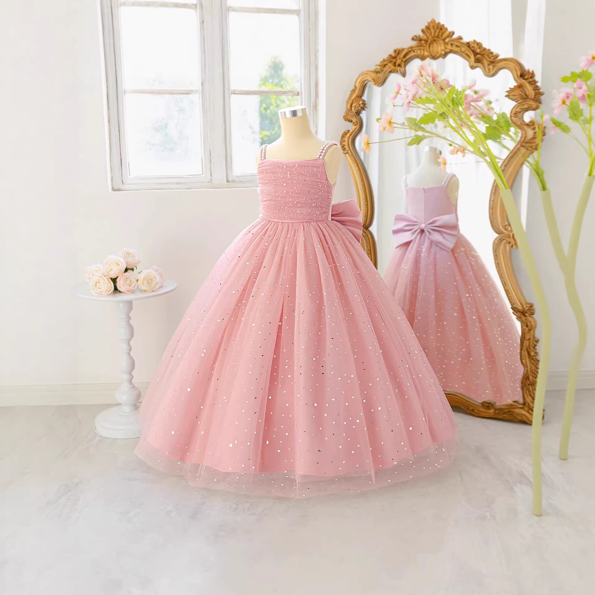 Amazon Export Children's Dress Strapless Princess Dress Flower Girl Tulle Gown Little Girl Host Performance Costume