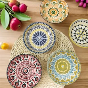 Bohemian Ceramic Deep Soup Plate, Flat Plate, Round Plate, Pickle Dish, Japanese-Style Plate, Soup Plate, Under-Glaze Printed