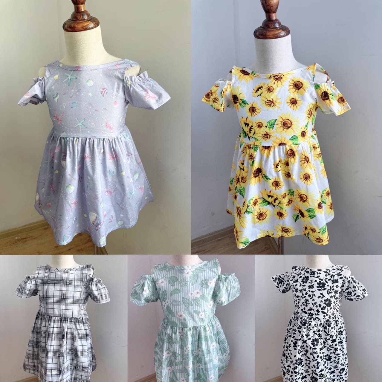 Multi-Color Assorted Single-Day Foreign Trade Original Packaging Floral Girls Dress Children's Clothing Kids Summer Flying Sleeve Dress