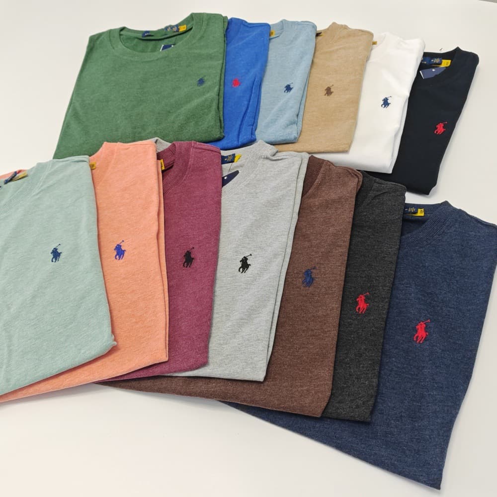 Cross-border pure cotton ribbed collar men's classic embroidered basic round neck short-sleeved T-shirt for men