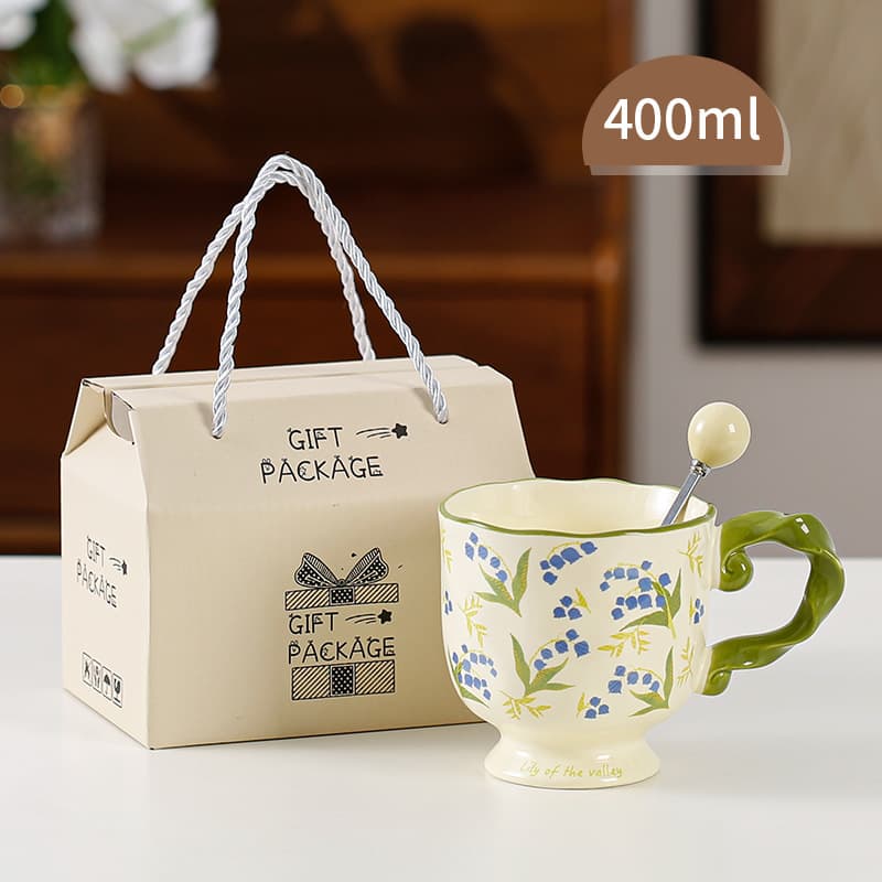 Ceramic Goblet Gift Box Set for Teacher, Mug Souvenir Gift, Underglaze Color Water Cup, Home Coffee Cup for Women