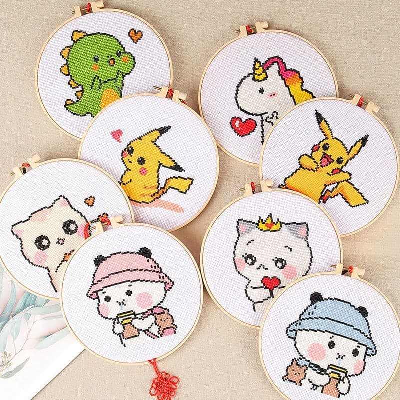 Children's Cross-Stitch New Animal Cartoon Craft Simple Thread Embroidery Small Pendant Beginner's Embroidery Material Kit