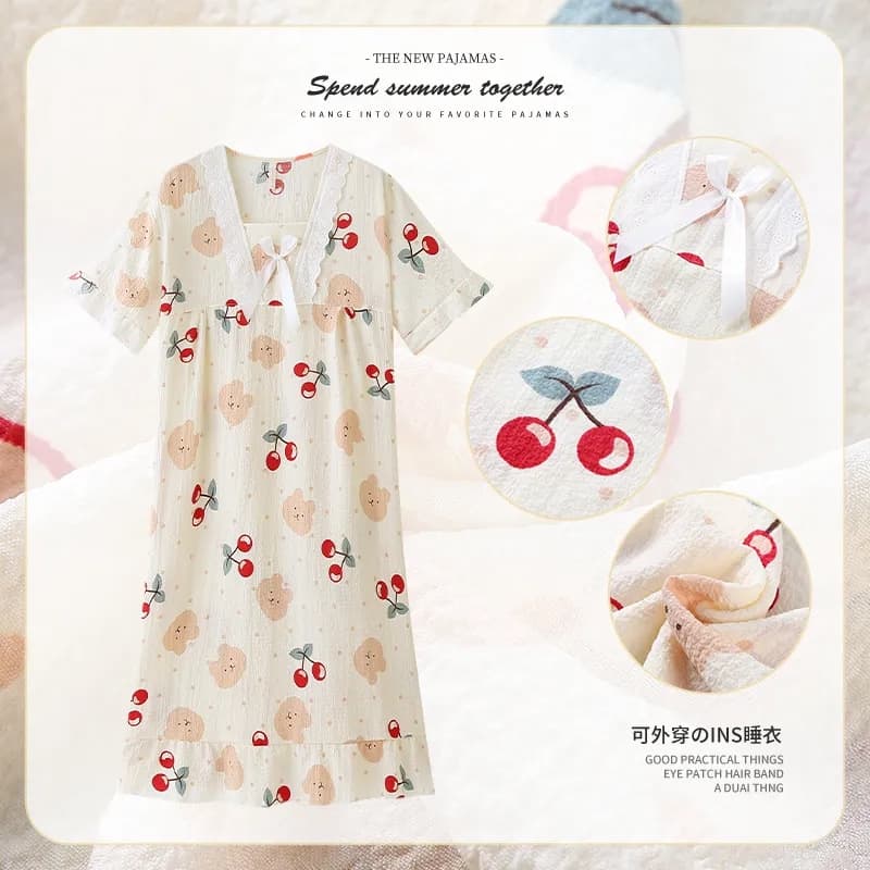 Summer Pajamas for Women Short Sleeve Cute Korean Sweet Princess Style Nightgown Loose Plus Size Spring Autumn Homewear Wear Out