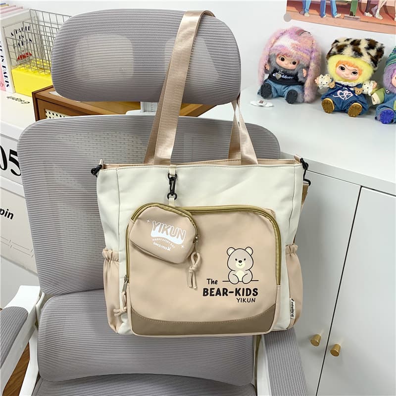 Color Block Student Handbag Tutoring Bag Niche Design Crossbody Bag Primary School Student Cartoon Cute Large Capacity School Bag