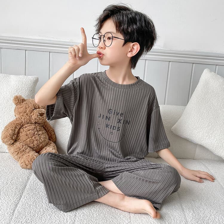 Boys' Summer Pajama Set 2024 New Style Short Sleeve Ice Silk Air Conditioning Suit