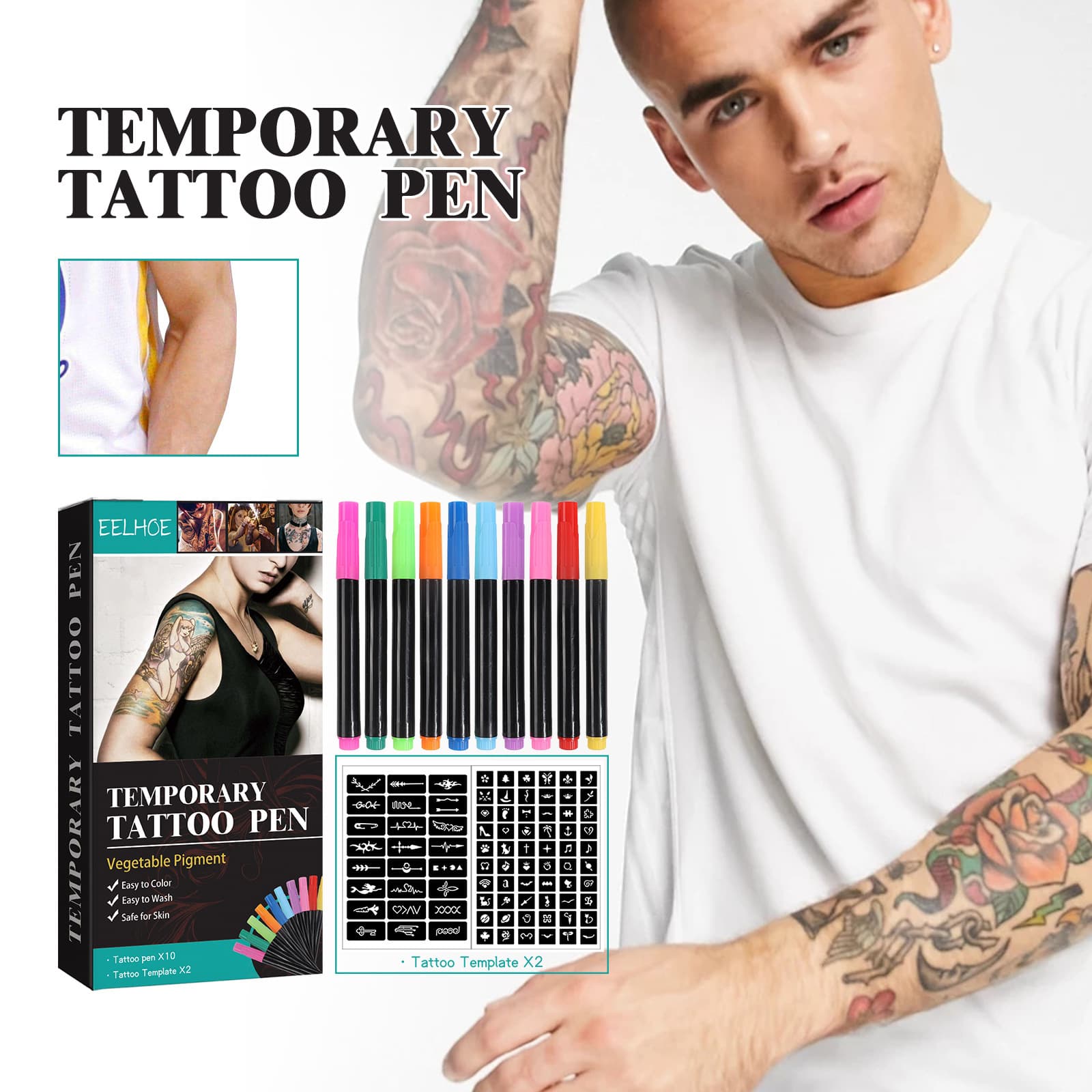 EELHOE Temporary Tattoo Pen Set - Face and Arm Makeup Graffiti Decoration Tattoo Body Multi-Color Painting DIY