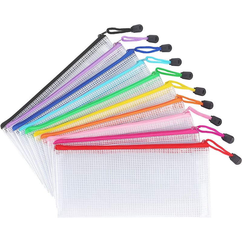 Transparent pencil bag, simple financial bag, zipper file bag, waterproof bill bag, student exam stationery bag, grid pencil bag