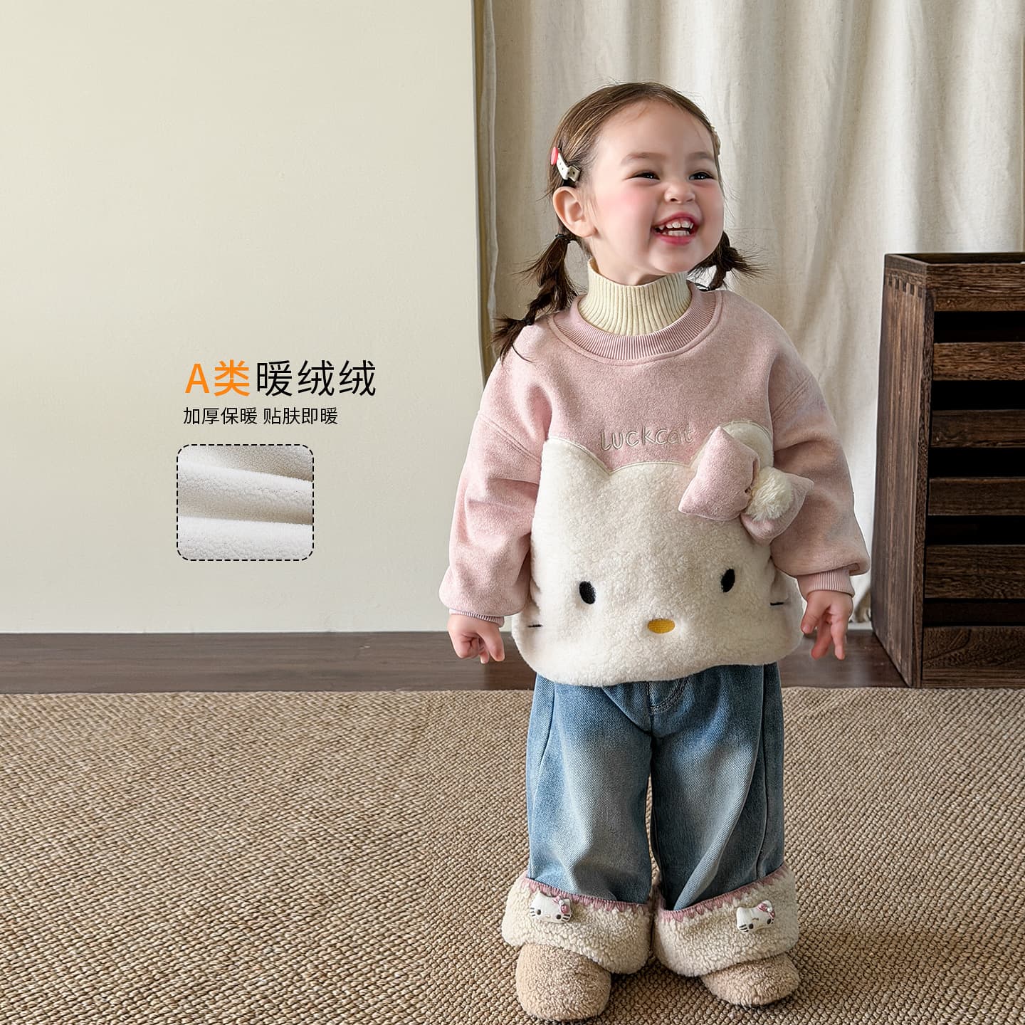 Girls' Hoodie 2025 Winter New Arrival Fleece-Lined Thick Warm Stylish Kids Top for Toddlers and Babies