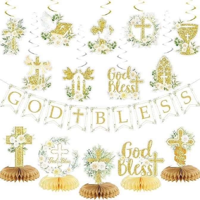 Cross-border Amazon Baby Shower First Communion Theme Party Decoration Honeycomb Ornament Spiral Hanging Banner