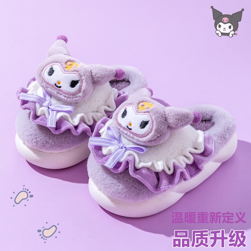 2025 Children's Cotton Slippers Autumn Winter Princess Cute Warm Indoor Slippers for Girls Parent-Child Fluffy Slippers