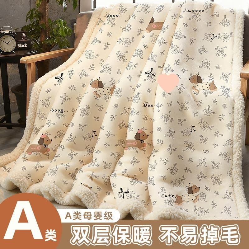 Double-layer thickened milk plush lamb fleece cartoon winter office nap blanket student dormitory shawl throw