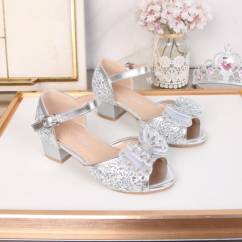 Girls' Sandals Summer New 2026 Fashion Children's High Heel Butterfly Bow Peep-Toe Single Shoes for Performance and Catwalk