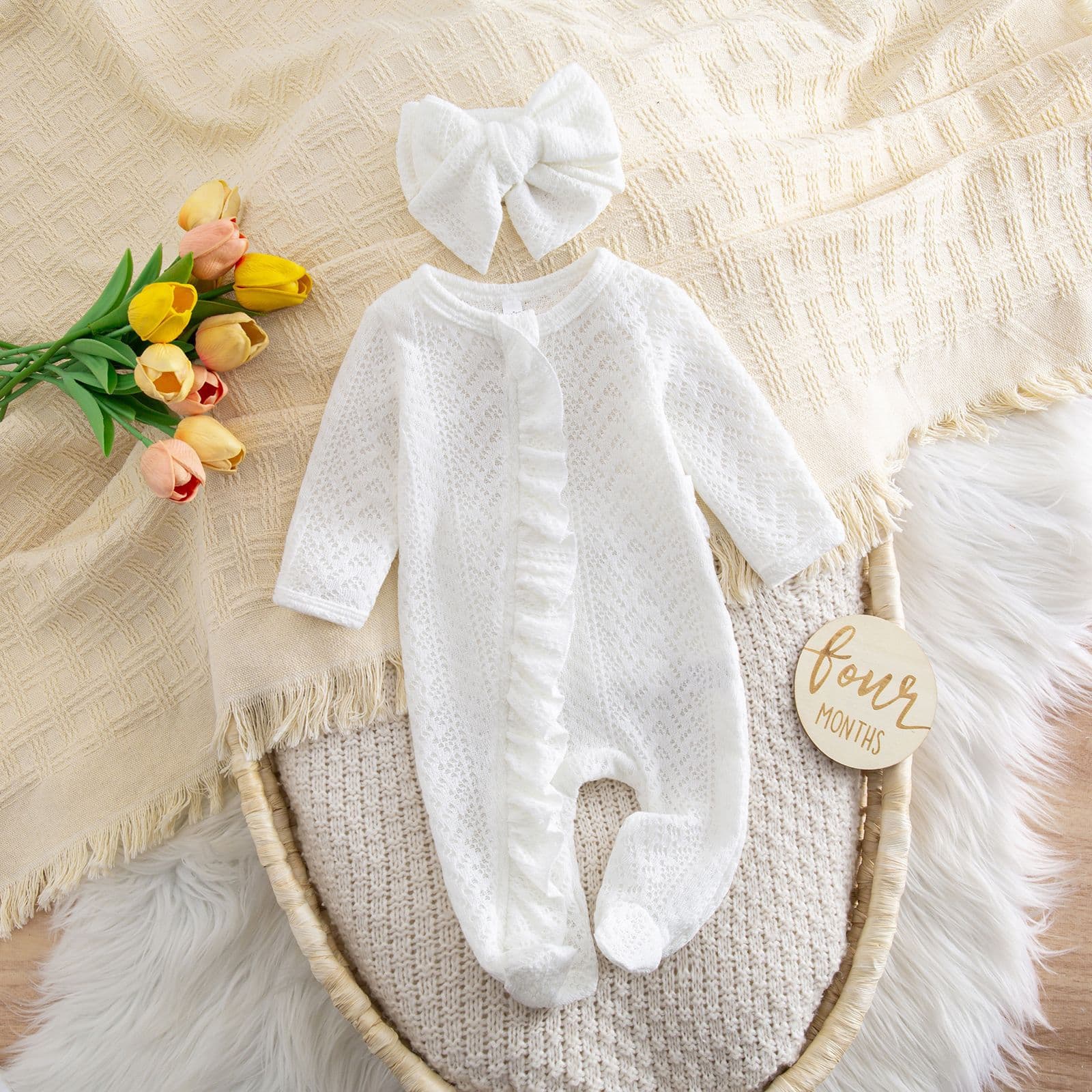 Amazon Newborn Baby Girl Breathable Comfortable Romper Spring Summer Infant Princess Solid Color Bodysuit Crawling Suit