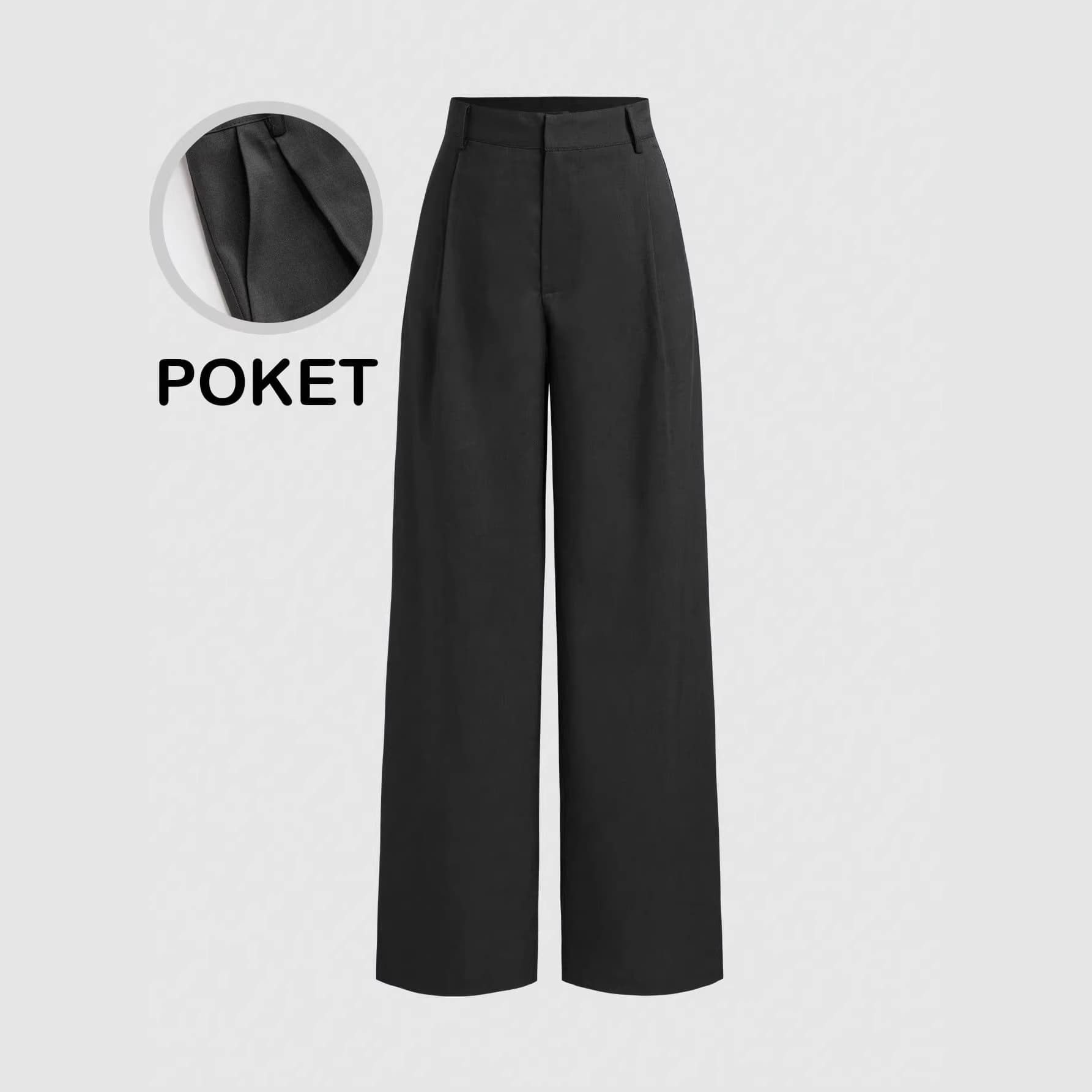 Amazon Cross-Border Wide-Leg Straight Casual Pocket Suit Pants, New All-Season Style, Elegant Commuter Versatile Long Pants for Women