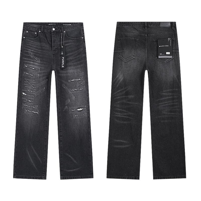 Purple Brand Jeans Trendy High Street Men's Casual Ripped Design Slim Fit Denim Pants