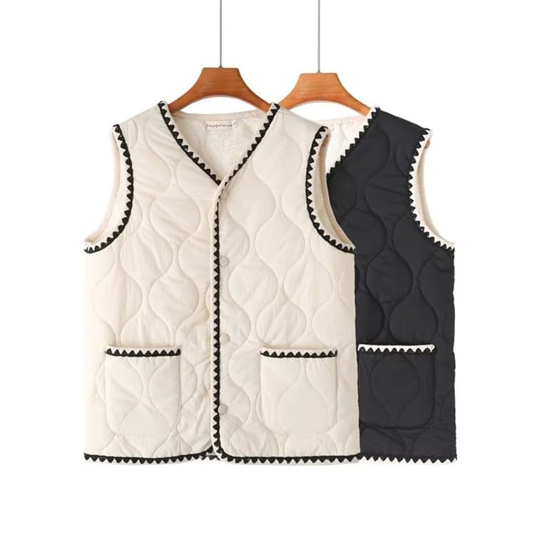 2023 Winter New Arrival Plus Size Cotton Vest for Curvy Women, Fashionable Youthful Little Fragrant Style Lace Fleece-Lined Waistcoat Jacket 8466