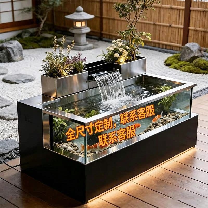 Balcony Fish Pond Viewing Platform Courtyard Floor-Standing Water Circulation Flow Decoration Combination Finished Metal Fish Tank Customizable
