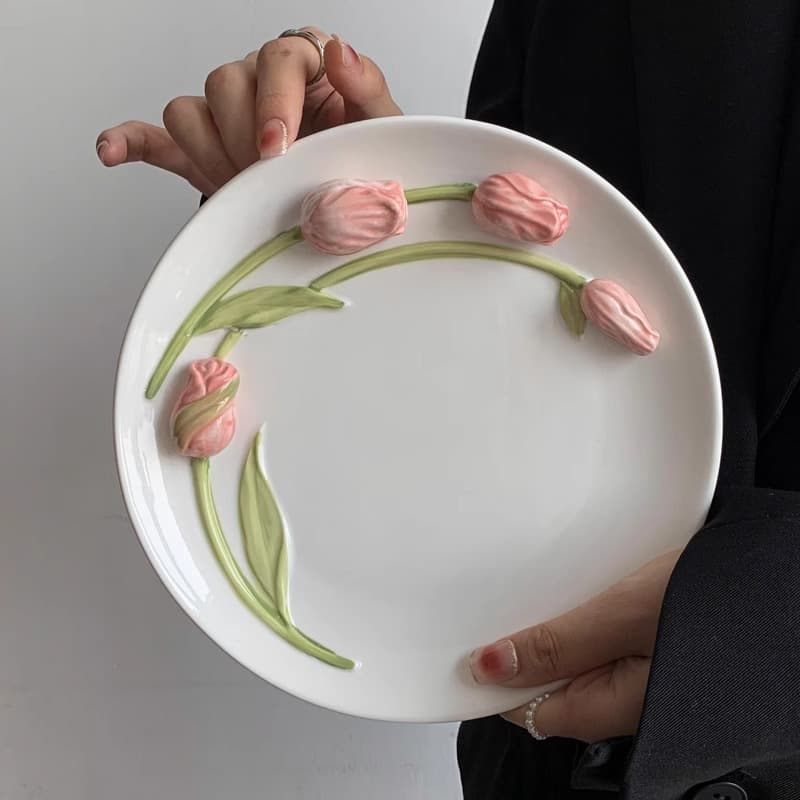 Handmade Tulip Cup and Saucer Set Girly Heart Cup Creative Hand-Painted Mug Ceramic Cup Holiday Gift