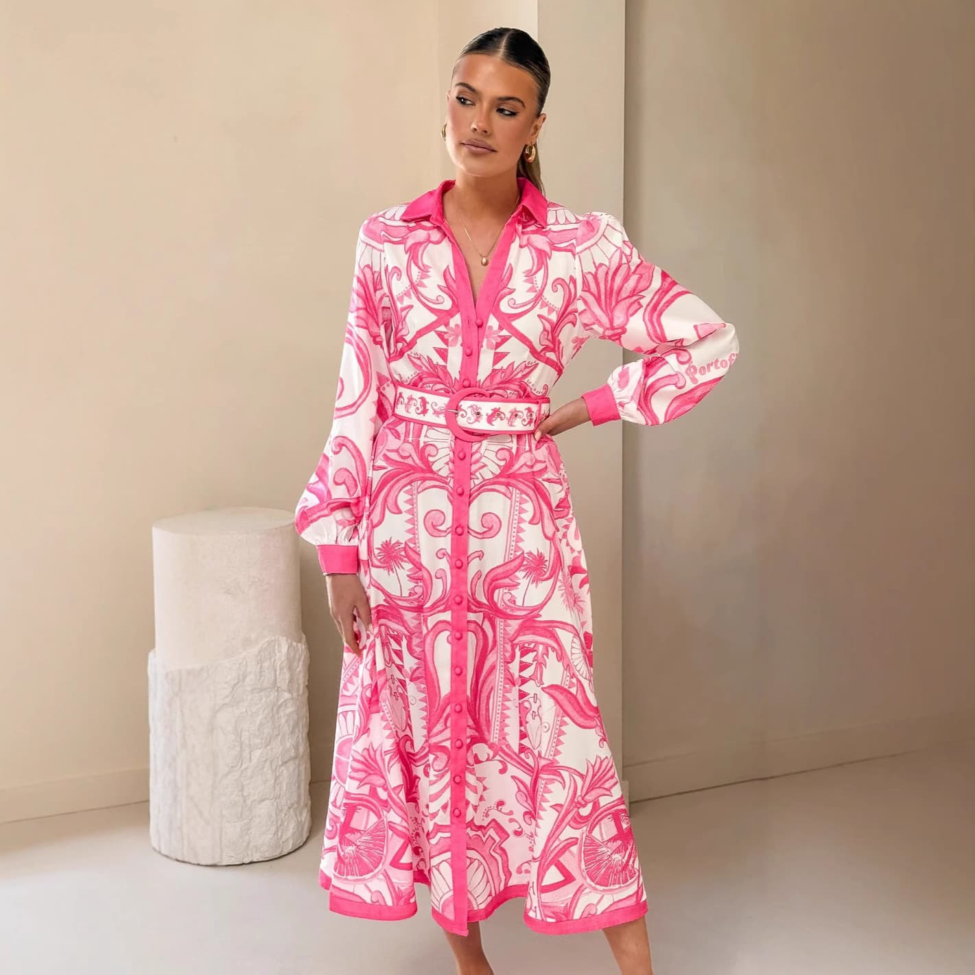 2025 New European and American Cross-border Linen Loose Casual Belted Puff Sleeve Dress for AliExpress Independent Station