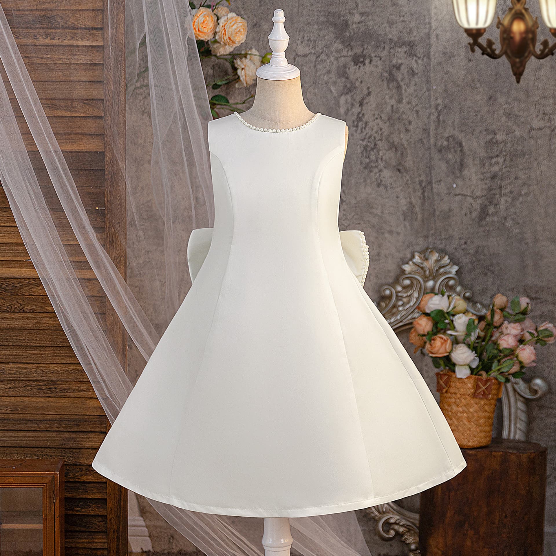 Cross-border Children's Dress Gentle Princess Gown A-line Sleeveless Waist-cinching Dress for Little Girls Birthday French Evening Gown