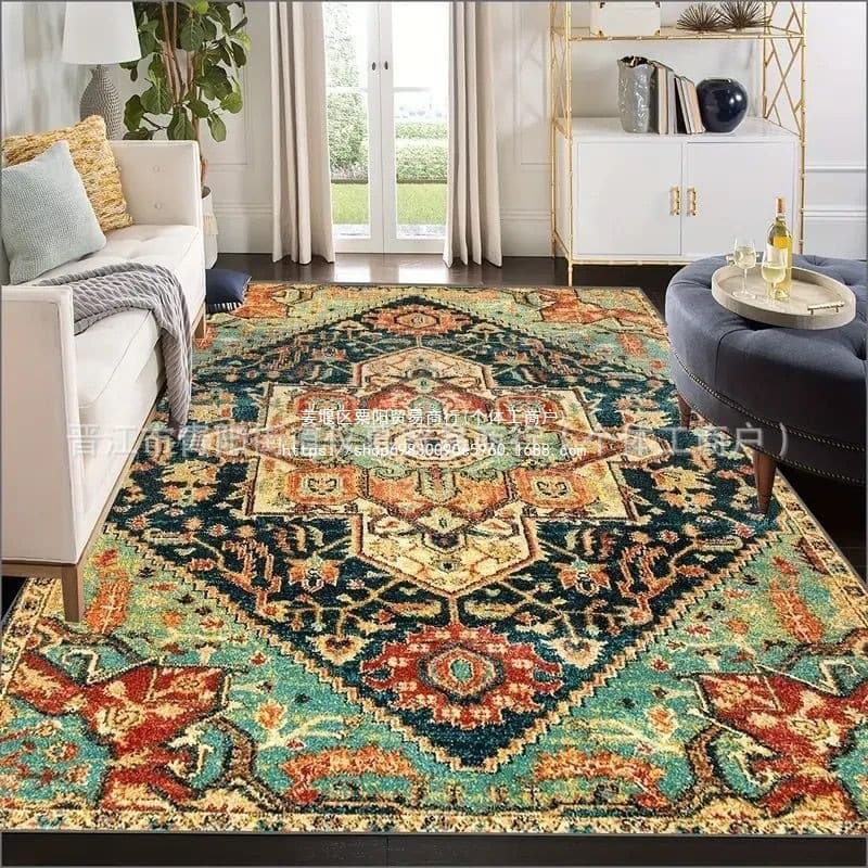 Turkish Ethnic Style Carpet, Persian American Country Retro Living Room Coffee Table Rug, Home Bedroom Bedside Rug