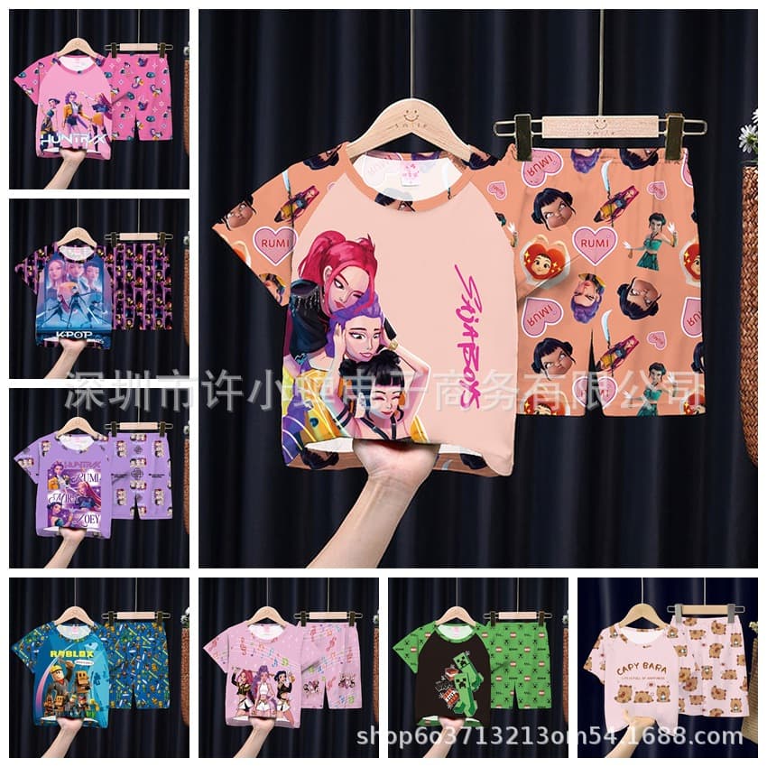 Children's Pajamas for Boys and Girls, Summer Thin Short Sleeve Home Wear, Cartoon Style for Kids