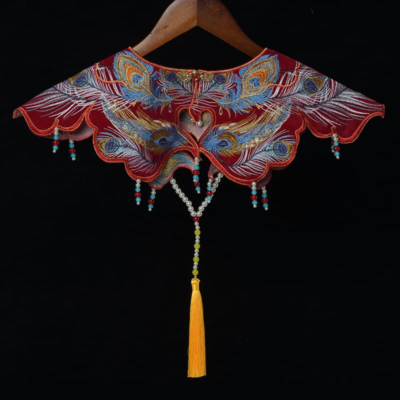 Heavy-duty Ming-style Hanfu cloud collar red peacock embroidery academic gown horse-face skirt shawl cape Chinese ancient-style accessories