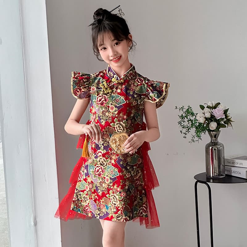 Girls Summer Dress 2026 New Trendy Chinese-style Qipao Korean Version Casual Stylish Short Sleeve Fashion Children's Wear