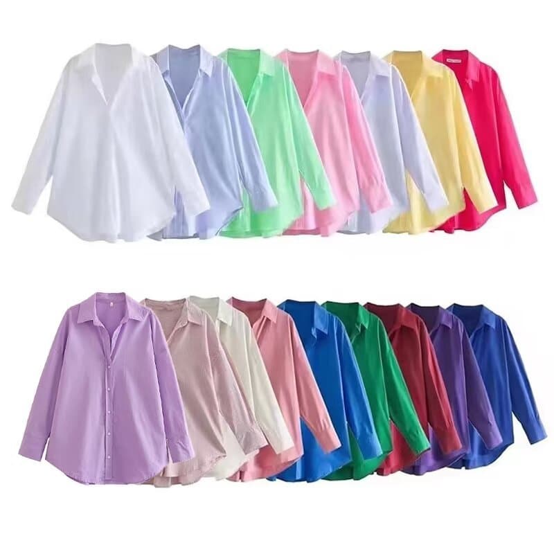 16 colors! Foreign trade wholesale 2023 spring and autumn new products European and American style street fashion urban casual poplin shirt women's trend