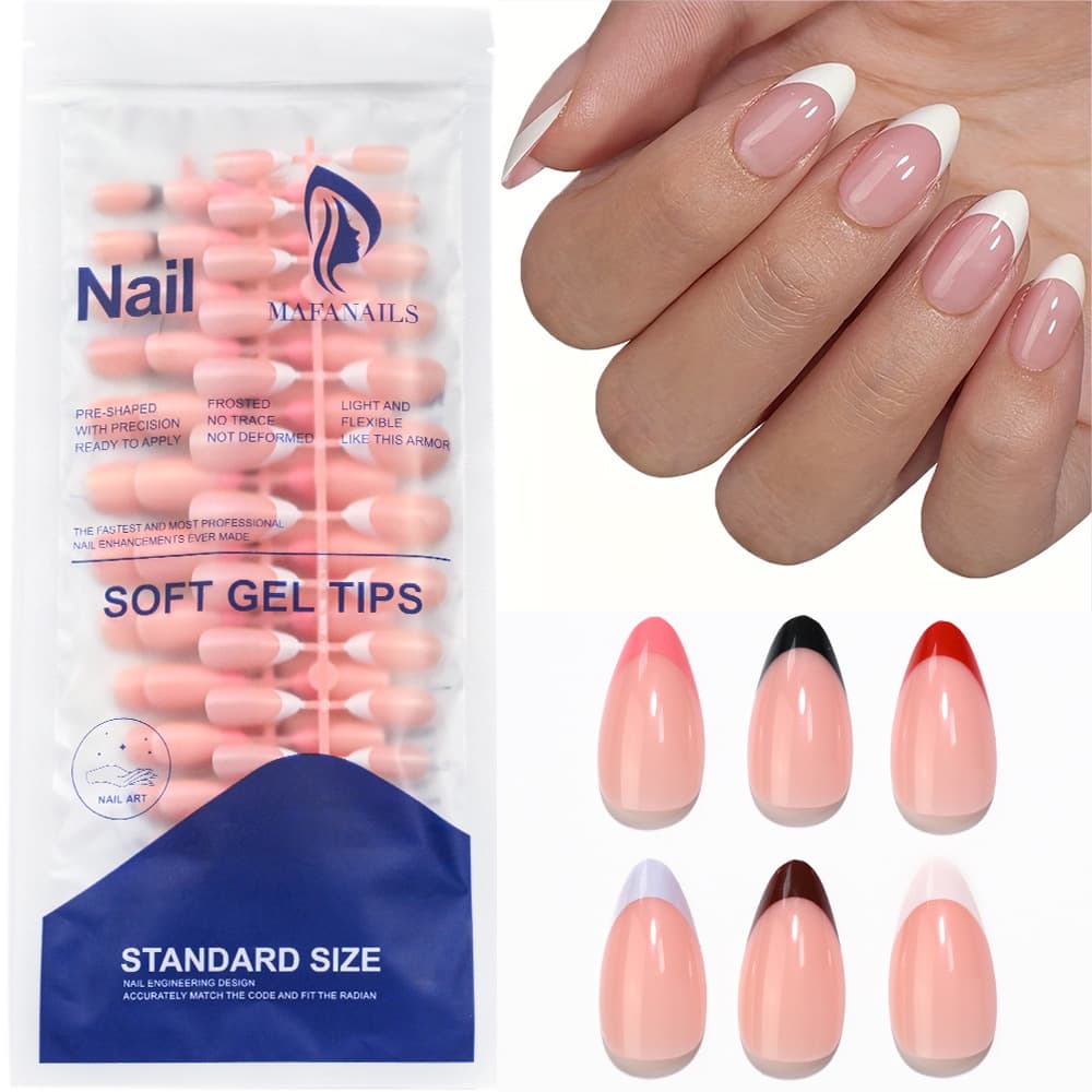 Cross-border 144-piece bagged French detachable pink red nude almond long pointed nails colorful almond press-on nails
