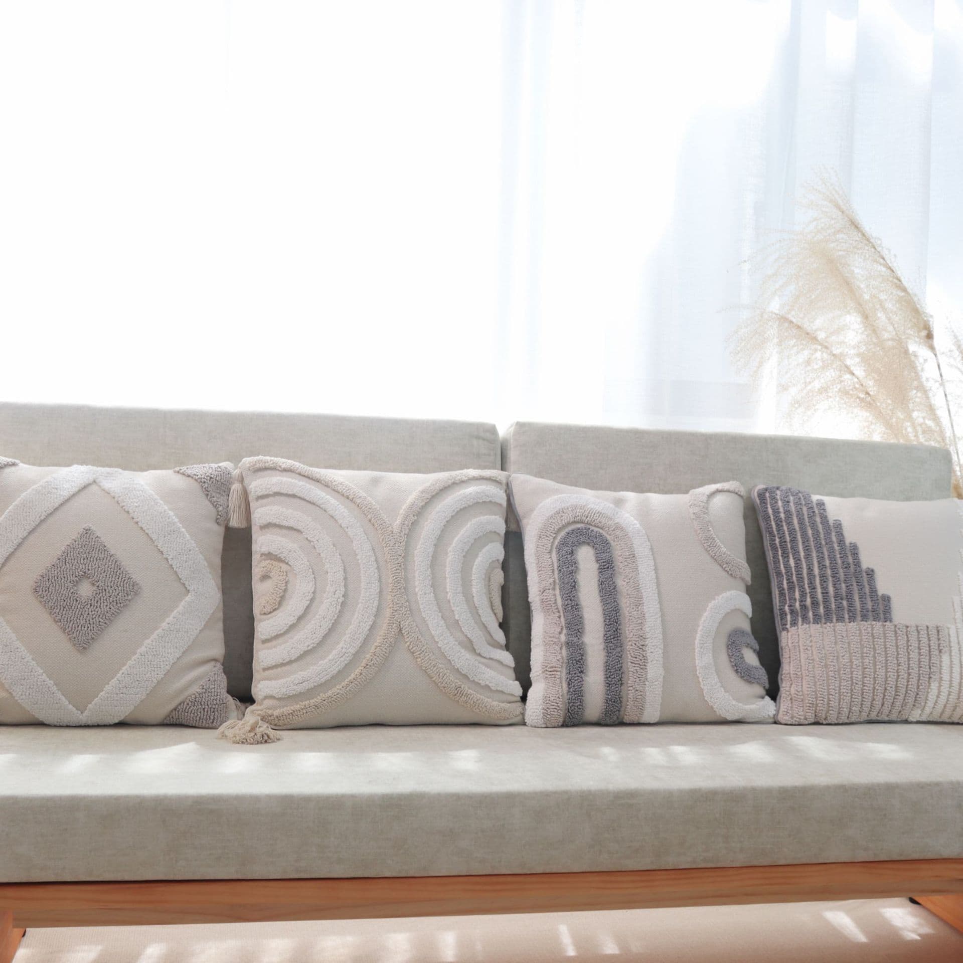 Nordic Wabi-Sabi Style Loop Yarn Tufted Geometric Minimalist Fringe Throw Pillow for Living Room Sofa Bedroom Cushion